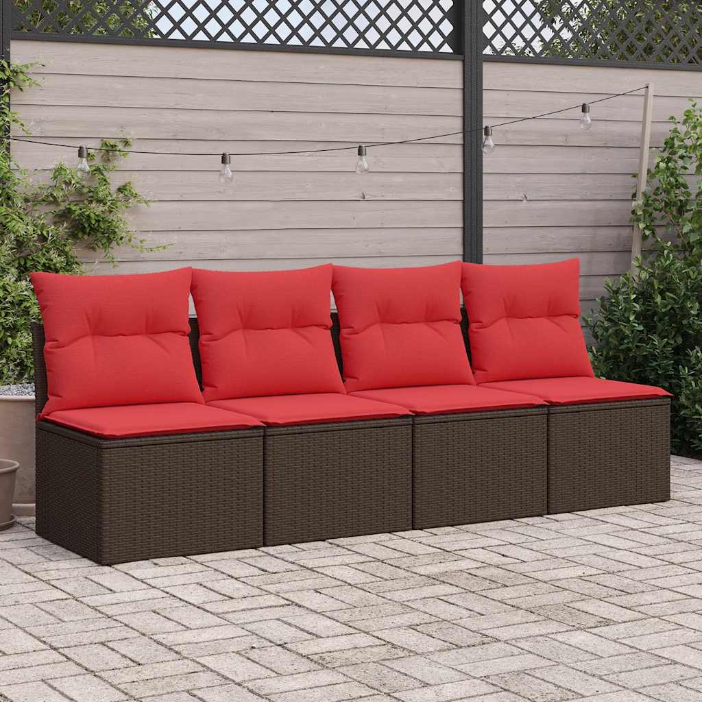 2 Piece Garden Sofa Set with Cushions Brown Poly Rattan Acacia