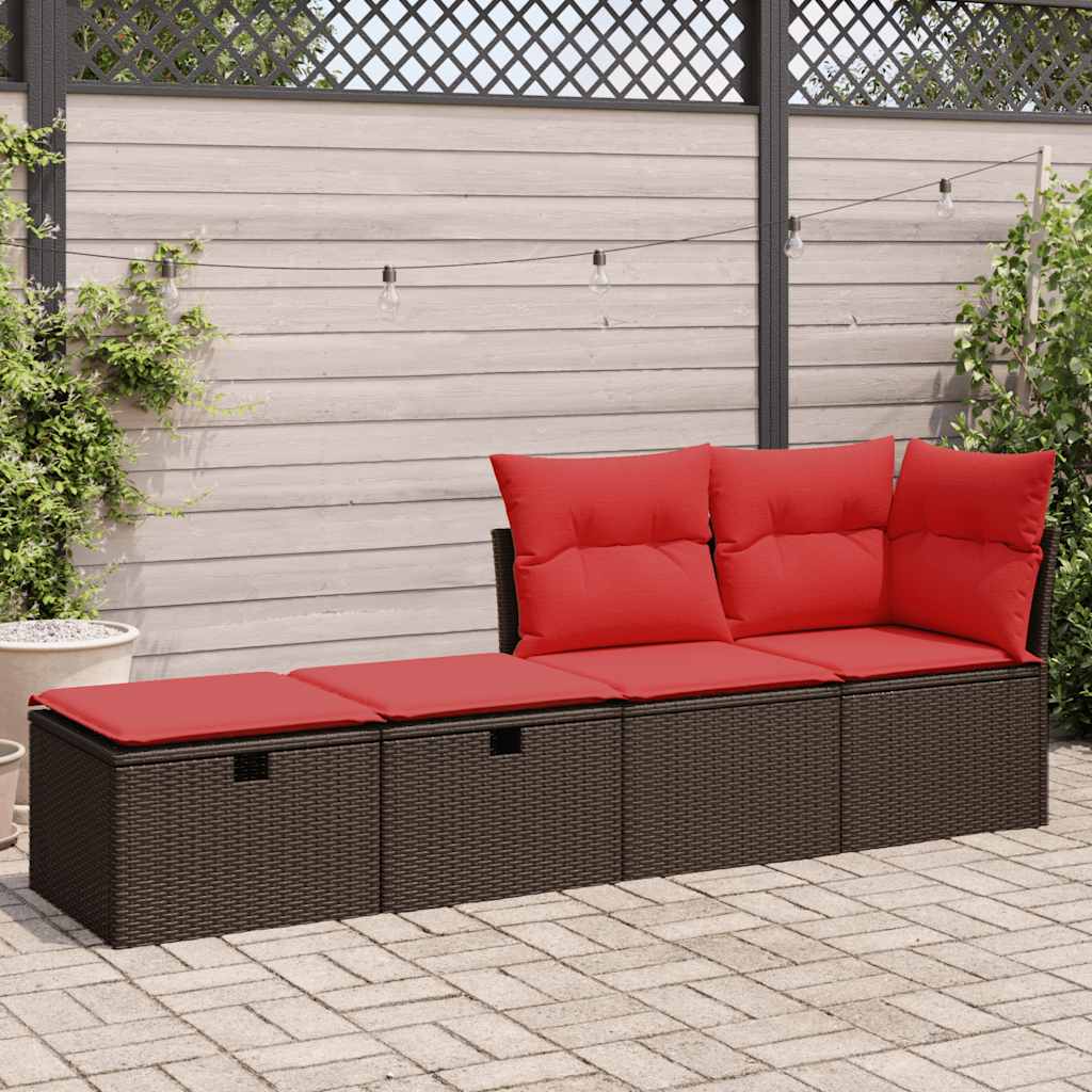 2 Piece Garden Sofa Set with Cushions Brown Poly Rattan Acacia