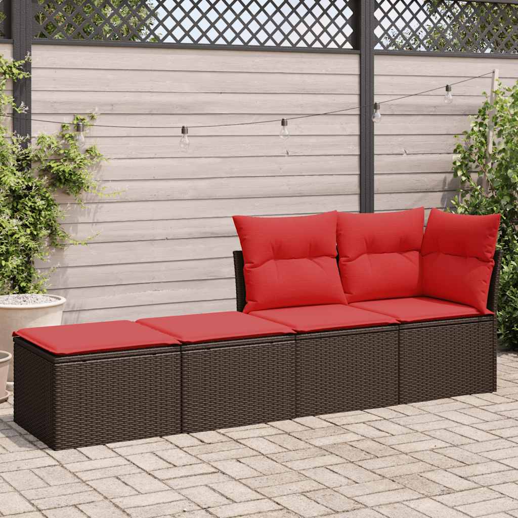 2 Piece Garden Sofa Set with Cushions Brown Poly Rattan Acacia