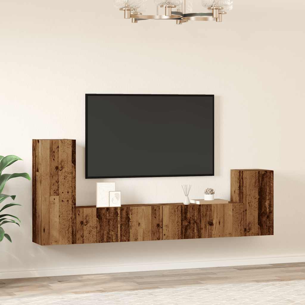 4 Piece TV Cabinet Set Wall-mounted Old Wood Engineered Wood