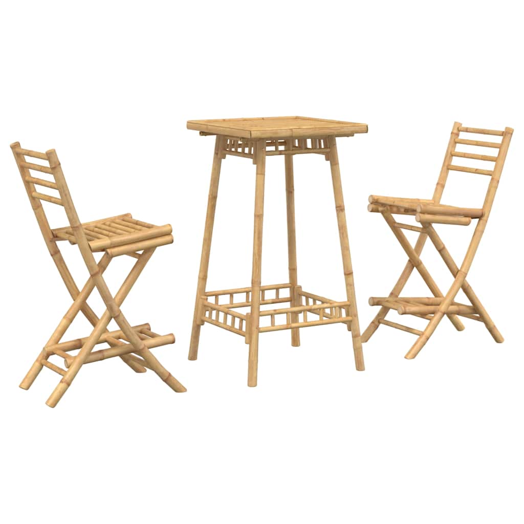 3 Piece Outdoor Bar Set Foldable Bamboo