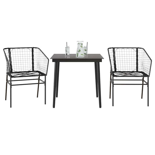 3 Piece Garden Dining Set Black Poly Rattan Glass