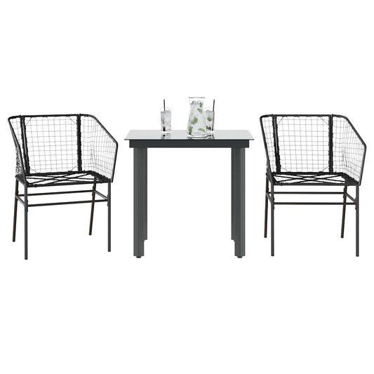 3 Piece Garden Dining Set Black Poly Rattan Glass