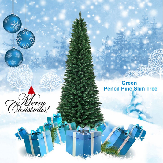 Transform Your Holiday with the 7FT Slim Pencil Green Artificial Christmas Tree!