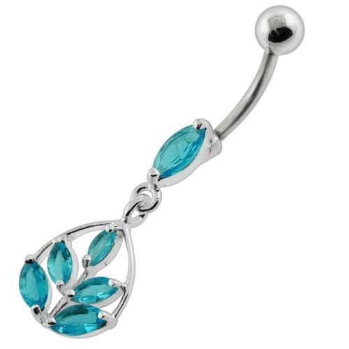 Elegant Jeweled Leaf Belly Ring - 316L Steel & Sterling Silver Charm