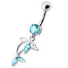 Trendy Jeweled Dolphin Belly Ring – Stylish 316L Surgical Steel & Silver Charm