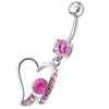 Trendy Jeweled Heart Belly Ring - Stunning 316L Steel & Sterling Silver Charm