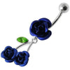 Elegant Jeweled Roses Belly Ring - Trendy 316L Surgical Steel & Sterling Silver