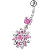 Elegant White Royal Flower Jeweled Belly Ring - 14g Surgical Steel