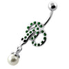 Trendy Multi Jeweled Snake Belly Ring with Dazzling Hanging Ball