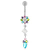 Trendy Fancy Flower Banana Belly Ring - 316L Steel & Sterling Silver Charm