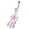 Trendy Sterling Silver Belly Ring - Sparkling Dangling Charm 14g