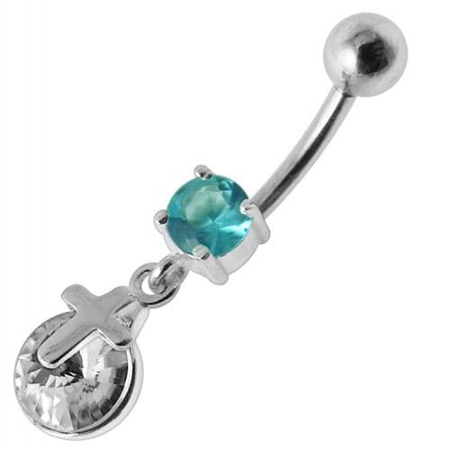 Stylish Sterling Silver CROSS Dangling Belly Ring - Trendy Body Jewelry