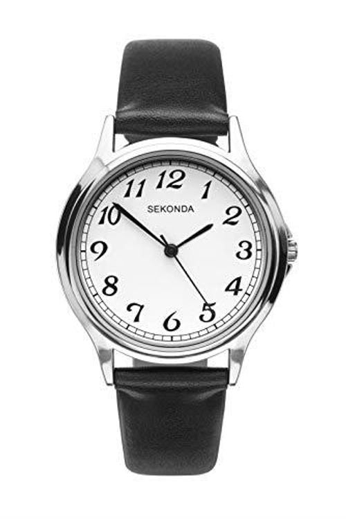 Sekonda Classic Mens Watch: Elegant White Dial with Black Leather Strap