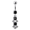 Elegant Jeweled Dangler Belly Ring - Sterling Silver & Premium CZ Gemstones