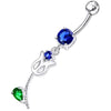 Vibrant Jeweled Flower Belly Ring ? Stylish Silver & Surgical Steel Design