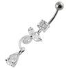 Chic Sterling Silver Flower Jeweled Belly Ring - Trendy Body Jewelry