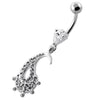 Trendy Multi Jeweled Fish Navel Belly Ring - Surgical Steel & Sterling Silver