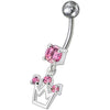 Elegant Silver Crown Jeweled Belly Ring - Trendy Body Jewelry for You!