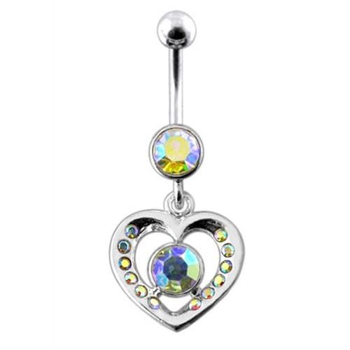 Trendy Jeweled Heart Belly Ring - Elegant Body Jewelry for Online Shoppers