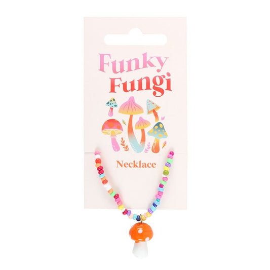 Orange Mushroom Beaded Pendant Necklace