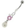 Trendy Jeweled Pearl Belly Ring - Surgical Steel & Sterling Silver Glam