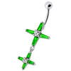 Trendy Silver Jeweled Double Cross Belly Ring - Sparkle in Style!