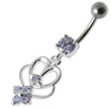 Trendy Jeweled Curved Bar Belly Ring in Surgical Steel & Sterling Silver