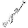 Sparkling Silver Curved Belly Ring - Trendy Jeweled Body Jewelry