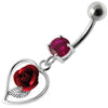 Elegantly Jeweled Rose Heart Belly Ring - 316L Surgical Steel & Sterling Silver