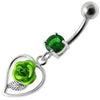 Elegantly Jeweled Rose Heart Belly Ring - 316L Surgical Steel & Sterling Silver