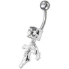 Stunning Sterling Silver Single Stone Dangling Belly Ring - 14g Elegance