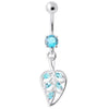 Sparkling Jeweled Leaf Navel Belly Ring - 925 Silver & Cubic Zirconia Gem!