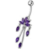 Trendy Steel & Sterling Silver Banana Bar Belly Ring with Dazzling Chandeliers