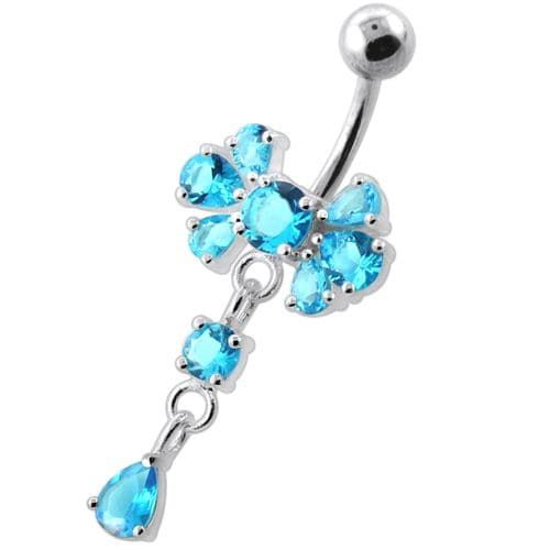 Elegant Floral Jeweled Belly Ring - 925 Silver & Zirconia Charm