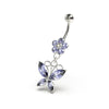 Elegant Butterfly & Flower Belly Ring - 316L Surgical Steel & Silver Charm