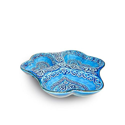 Charming Christmas Gift: 3-in-1 Ceramic Snack & Dip Bowl in Elegant Blue