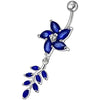 Jeweled Floral Dangling Belly Ring - Sterling Silver & Surgical Steel