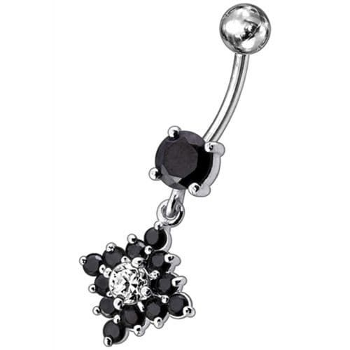 Sparkling Flower Dangle Belly Ring - Elegant CZ Gemmed Body Jewelry