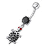 Trendy Jeweled Turtle Belly Ring - Chic Surgical Steel & Sterling Silver Elegance