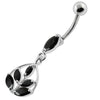 Elegant Jeweled Leaf Belly Ring - 316L Steel & Sterling Silver Charm