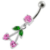 Stunning Double Heart Dangle Belly Ring - Jeweled Surgical Steel Body Jewelry