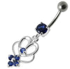 Trendy Jeweled Curved Bar Belly Ring in Surgical Steel & Sterling Silver