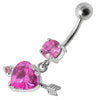 Chic Jeweled Heart Arrow Belly Ring - Sterling Silver & Surgical Steel