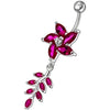 Jeweled Floral Dangling Belly Ring - Sterling Silver & Surgical Steel