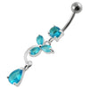 Chic Sterling Silver Flower Jeweled Belly Ring - Trendy Body Jewelry