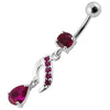 Sparkling Silver Curved Belly Ring - Trendy Jeweled Body Jewelry