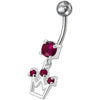 Elegant Silver Crown Jeweled Belly Ring - Trendy Body Jewelry for You!