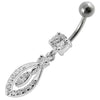 Trendy Jeweled Silver Dangling Belly Ring - 14g Surgical Steel Charm