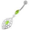 Trendy Ellipse Shape Sterling Silver Belly Ring with Sparkling Zirconia